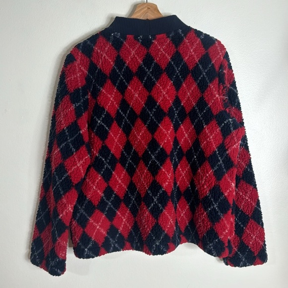 Tommy Hilfiger Fluffy Blue and Red Argyle Button Front Jacket Size large - Picture 10 of 10